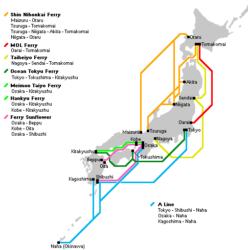 Langdistanz-Fährverbindungen in Japan